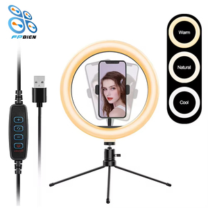 10 pollici <span class=keywords><strong>Mini</strong></span> tavolo LED anello di luce 3 colori Vlogging Selfie anello di bellezza lampada Make up porta telefono Selfie Stick treppiede - Product Image 2