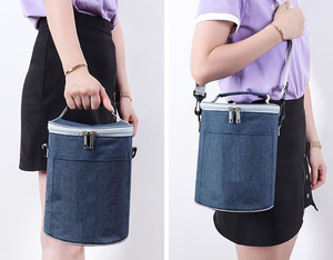 Round Large Capacity Insulated Waterproof Tote Lunch Bag Thickened Cylinder With Shoulder Strap for Travel Picnic Gift - Product Image 4