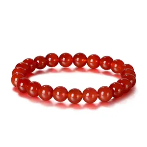 RINNTIN GMB19 8mm Natural Red Agate Round Ruby Beads 7.5 Inch Stretch Bracelet Wholesale