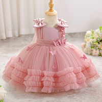 Gaun Formal Tanpa Lengan untuk Bayi Perempuan Usia Baru Lahir, Panjang Selutut, Berbahan Mesh dengan Hiasan Pita, untuk Pertunjukan Piano Anak, Nyaman Dipakai