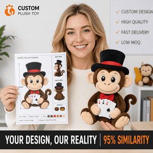 Jouet en peluche singe chapeau haut de forme de casino personnalisé, commande en gros, peluche douce, animal en peluche, OEM ODM, cadeau promotionnel de Noël - Product Image 1