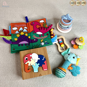 Set de Regalo Sensorial Montessori 6 en <span class=keywords><strong>1</strong></span> para Recién Nacidos, Libro de Tela, Juguetes Ecológicos de Silicona Apilables y Sonajeros, Rompecabezas 3D para 0-12 Meses - Product Image 1