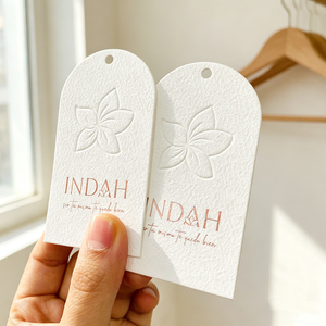 Luxury Emboss Debossed Logo Swing Tag Custom Printed Rose <b>Gold</b> Hot Stamping 700g Grain Wood Paper <b>Clothes</b> Hang Tag With QR Code - Product Image 3