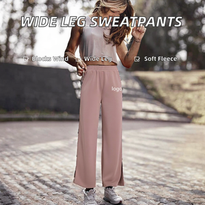 Pantalon de survêtement d'hiver pour femme en molleton personnalisé, taille mi-haute, coupe ample, devant plat, jambe large, coupe oversize, jambe droite, style sportif - Product Image 2