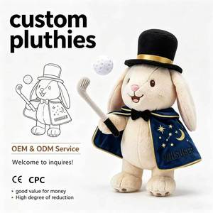 Peluche de lapin magicien de hockey sur glace personnalisée en gros, mascotte de sport en peluche OEM, chapeau haut de forme, cape étoile, bâton de hockey CE CPC - Product Image 1