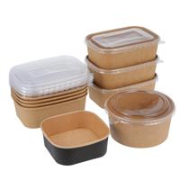 Bol en papier kraft biodégradable imprimé sur mesure, durable et robuste, boîte à lunch à emporter avec couvercle