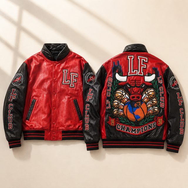 Custom Men's Red Genuine Leather Varsity Jacket Large Back Embroidery Basketball Theme Custom Logo Streetwear Letterman Jacket