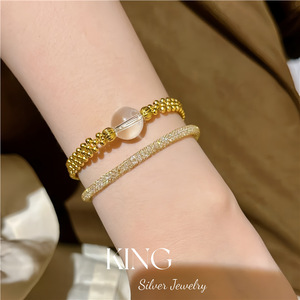 Bracelet élastique en perles de cristal King Silver Jewelry, plaqué argent S925, plaqué or, boule ronde, usage quotidien, unisexe - Product Image 2