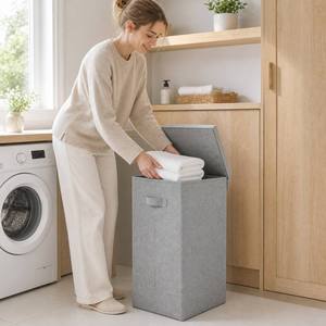 Cesto Portabiancheria in Tessuto <span class=keywords><strong>Grigio</strong></span> con Coperchio e Manici Rinforzati, Cesto per Bucato con Coperchio per <span class=keywords><strong>Bagno</strong></span> - Product Image 3