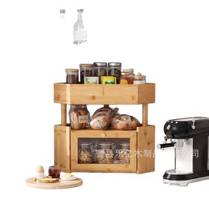 Boîte à pain en bambou à double étage pour comptoir de cuisine avec étagère d'angle à compartiments pour fruits et pain - Product Image 5