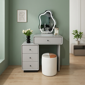 Modern White Makeup <b>Vanity</b> <b>Table</b> with Lighted <b>Mirror</b> and Storage Drawers for Bedroom Furniture - Product Image 3