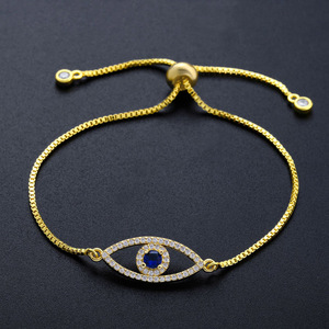 Grosir gelang liontin mata jahat Yunani zirkonia kubik dapat disesuaikan berlapis emas 24K perhiasan Bohemian perlindungan cantik - Product Image 4