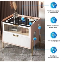 Table de chevet intelligente moderne de luxe en acier inoxydable VL, finition blanc brillant, pour chambre à coucher