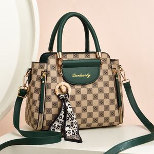 Danhaozy Women's Shoulder Bag Checkerboard Pattern Large Capacity Crossbody Handbag With Leopard Scarf Decor Spring 2024 - Product Image 4