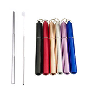 Paille métallique pliable avec boîte d'emballage, paille en acier inoxydable <span class=keywords><strong>réutilisable</strong></span> vente directe en usine - Product Image 1