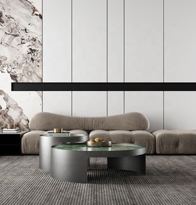 Ensemble de tables basses modernes imbriquées Table de loisirs à pieds ronde en pierre frittée Mobilier de maison en métal 1 pièce Mobilier de salon - Product Image 3