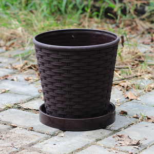 Pot de fleurs rond en <span class=keywords><strong>résine</strong></span> plastique imitation <span class=keywords><strong>tressée</strong></span> avec plateau, <span class=keywords><strong>jardinière</strong></span> d'intérieur européenne épaissie pour plantes succulentes et vertes, décoration d'intérieur - Product Image 2