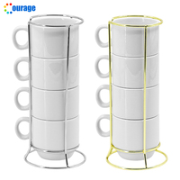 Tasses en céramique blanche en porcelaine vierges pour la sublimation, tasses à café et à thé avec cadre métallique vendues en pack de 2 ou en pack de 4