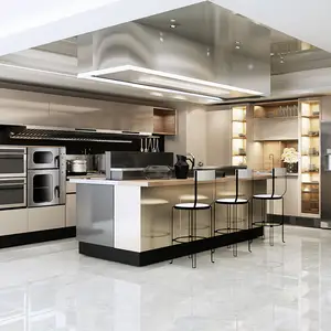 Dapur dengan Pulau Standar Baja Nirkarat Layanan Solusi Satu Atap E0 Eropa Industri Modular Kabinet Dapur Modern