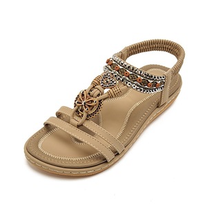 Elegant Open Toe Flat <b>Sandals</b> With Bead Decoration Microfiber Leather Summer Women Shoes Breathable Rubber Outsole - Product Image 2