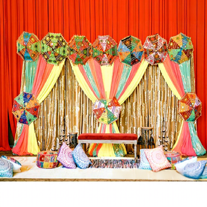 ฉากหลังเวทีแต่งงานสำหรับการตกแต่งคืน Garba สวยงาม Mehndi และเขี้ยวคืนประดับฉากหลังที่มีสีสันพิธี Mehndi - Product Image 1