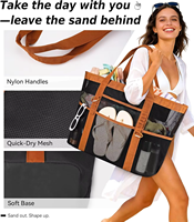 Sac de plage en maille pour femmes, fermeture éclair supérieure, 11 poches, pochette amovible, lavable en machine, sac à main chic pour l'été