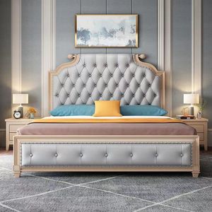 American Style Solid Wood <b>Bed</b> 1.8m Double With <b>Storage</b> Light Luxury <b>Leather</b> Headboard Master Bedroom Furniture - Product Image 2