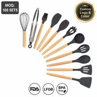 Set d'ustensiles de cuisine personnalisés Set d'ustensiles de cuisine en silicone Set d'ustensiles de cuisine antiadhésifs Batterie de cuisine avec spatule