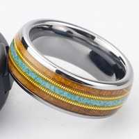 Cincin Tungsten Carbide 8mm Kayu Tong Whiskey, Turquoise, Perak Senar Gitar, Polesan Halus, Perhiasan Pernikahan/Pertunangan Pasangan