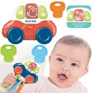 OEM/ODM Light UP Car Rattle Sing Toys Keychain Early Teaching Silicone Rattle Teethers Set Car Toys Teething Toys For Babies