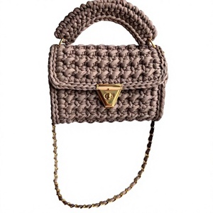 Bolso Tote y Bandolera de <span class=keywords><strong>Ganchillo</strong></span> con Borlas, Tejido a Mano, Suave, con Cierre de Solapa y Correa de Cadena - Estilo Retro Europeo, Bolso de Mano para Mujer - Product Image 1