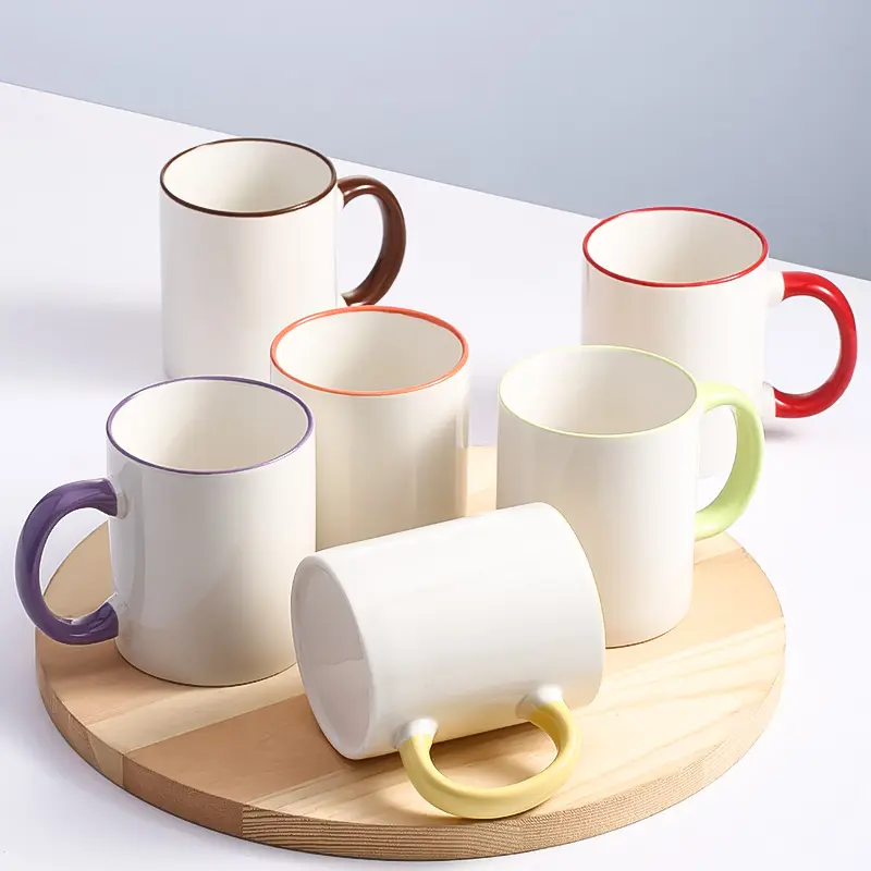 Customized bone china mug American ceramic coffee cup set business gif six cup set colored glaze handle mug