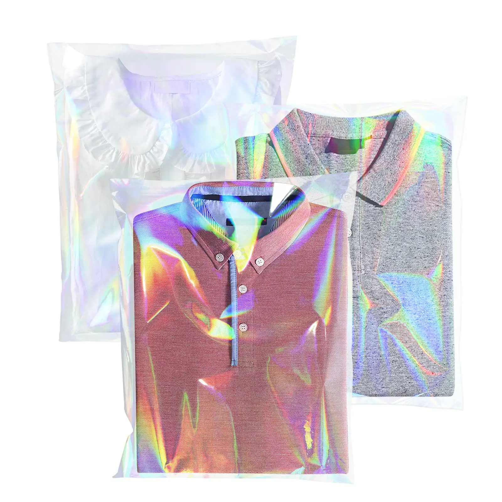 Custom Iridescent Holographic Resealable Self Seal Food Clothes Gift Plastic Cello Packaging Cellophane Bags For Small Business