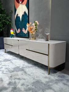 Petit salon, armoire haute au sol en dalle de roche nordique, style minimaliste et tendance, combinaison de luxe léger - Product Image 5