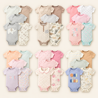 Promo Panas MengWu Setelan Bodysuit Bayi Lengan Pendek Unisex Bahan Campuran Katun, Romper Musim Panas Bayi Baru Lahir Multi Pack Kancing Jepret Lucu