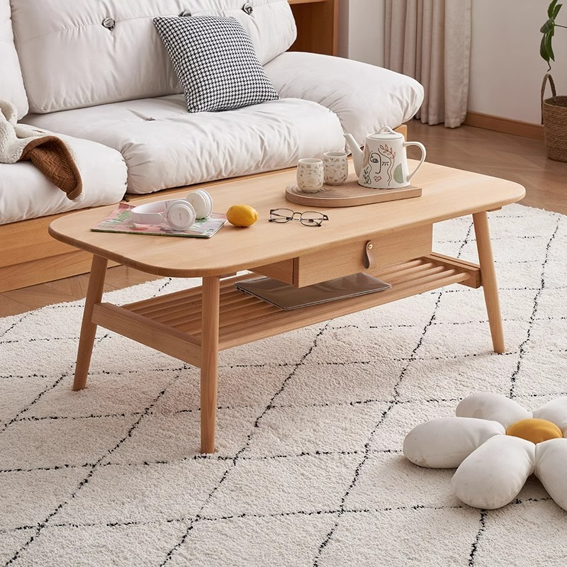 Beechwood coffee table with solid wood drawers