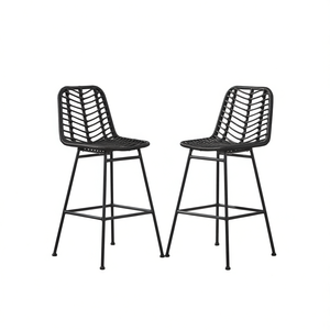 Sawtelle Lot de 2 tabourets de bar d'extérieur en osier, base en métal résistant aux intempéries, design contemporain - Product Image 1