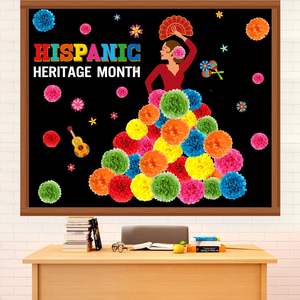Décorations Pompom du Mois du Patrimoine Hispanique, tableau d'affichage <span class=keywords><strong>de</strong></span> la salle <span class=keywords><strong>de</strong></span> classe espagnole, 68 pièces - Product Image 1