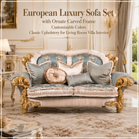 Ensemble de canapés de luxe européens avec cadre sculpté orné, couleurs personnalisables, rembourrage classique pour salon, intérieur de villa