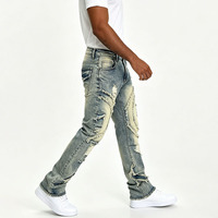 Pantalon en jean délavé Europe-Amérique – Tendance Y2K Hip Hop High Street Taille haute Robuste Patchwork Effet usé et déchiré Coupe slim