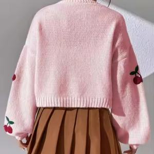 Cárdigan de Cachemira Oversize de Moda para Mujer, de Alta Calidad, con Bordado de Cerezas y Manga Linterna, Tejido para Invierno - ¡Gran Oferta! - Product Image 6