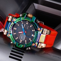 SMAEL Jam Tangan Olahraga Digital Pria Warna-warni Modis dengan Stopwatch 3-5 ATM Alarm Tahan Air Layar Ganda Daya Tahan Baterai 2 Tahun