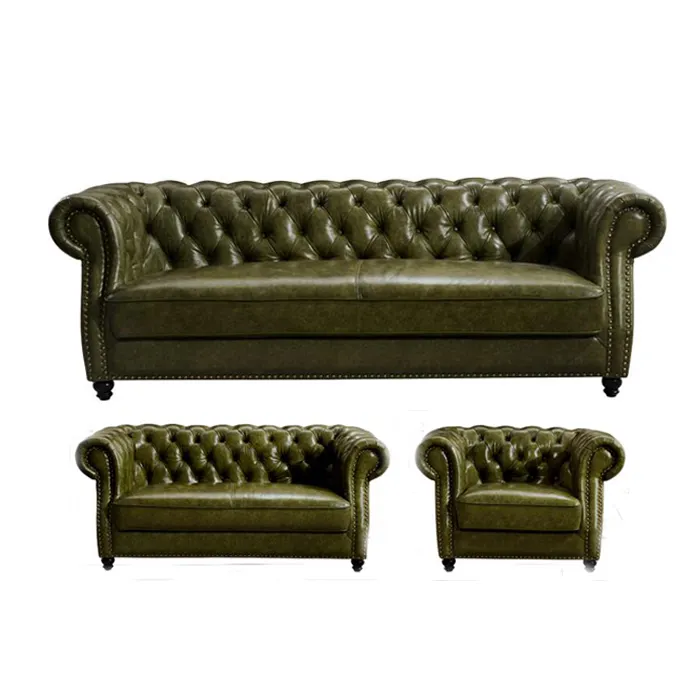 Stile europeo guangzhou in pelle mobili soggiorno divano componibile in pelle chesterfield divano in vera pelle