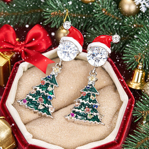 Pendientes colgantes de Papá Noel y árbol de Navidad para mujer, joyería esmaltada, regalo navideño - Product Image 6