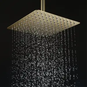 Cabezal de ducha cuadrado de oro cepillado Cabezales de ducha de acero inoxidable Cabezal de ducha de baño de lluvia ultrafino