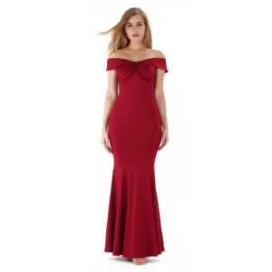 Sexy Ladies Dài Red Tắt Shoulder Tối Ăn Tối Tối Gown Ăn Mặc