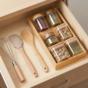 Organizador de Cajones de Bambú de 3 Secciones para Cocina, Almacenamiento de Especias, Solución para Desordenar la Encimera del Gabinete - Product Image 2