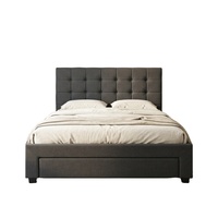 Modernes Wohnzimmer Weiches Bett mit Leinenbezug 150x200 Stoff Metallrahmen Stauraum Neues Bett