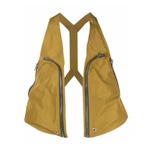 OEM service men's 100% nylon sulphate green harness straps big zip pockets sleeveless vest
