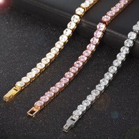 Bracelet Chaîne Tennis Classique pour Femme, Plaqué Or, Serti de Zircons Cubiques (CZ) Scintillants, Idéal pour Mariage et Cadeau de Fête